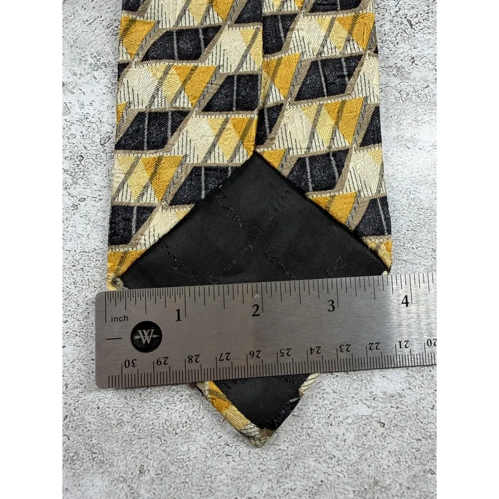 Ermenegildo Zegna 100% Silk Tie Mens One Size Gold Geometric Jacquard Necktie